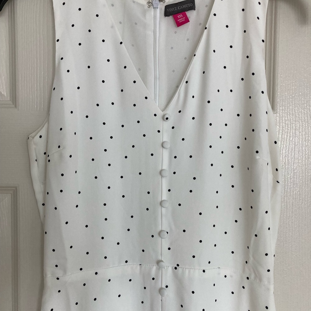 Just like “Kate” Vince Camuto white with navy polka dot midi dress!